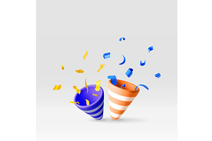 3D party popper with confetti, an Object Illustration by Abscent