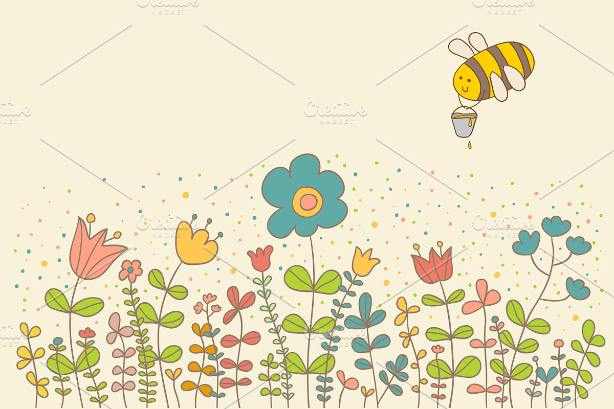 Bee and flowers, an Illustration by BerryCaty (Photo 6 of 14)