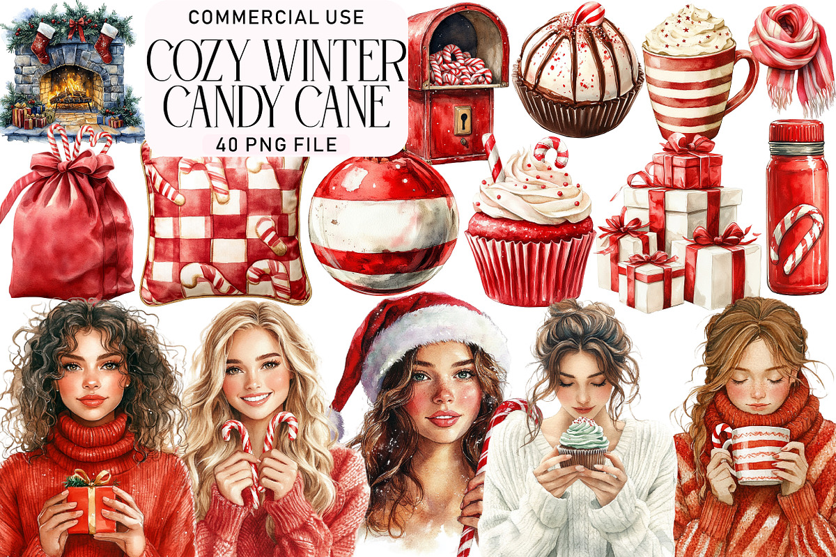 Cozy Winter Candy Cane Clipart, an Illustration by Daily.Designs (Photo 1 of 4)