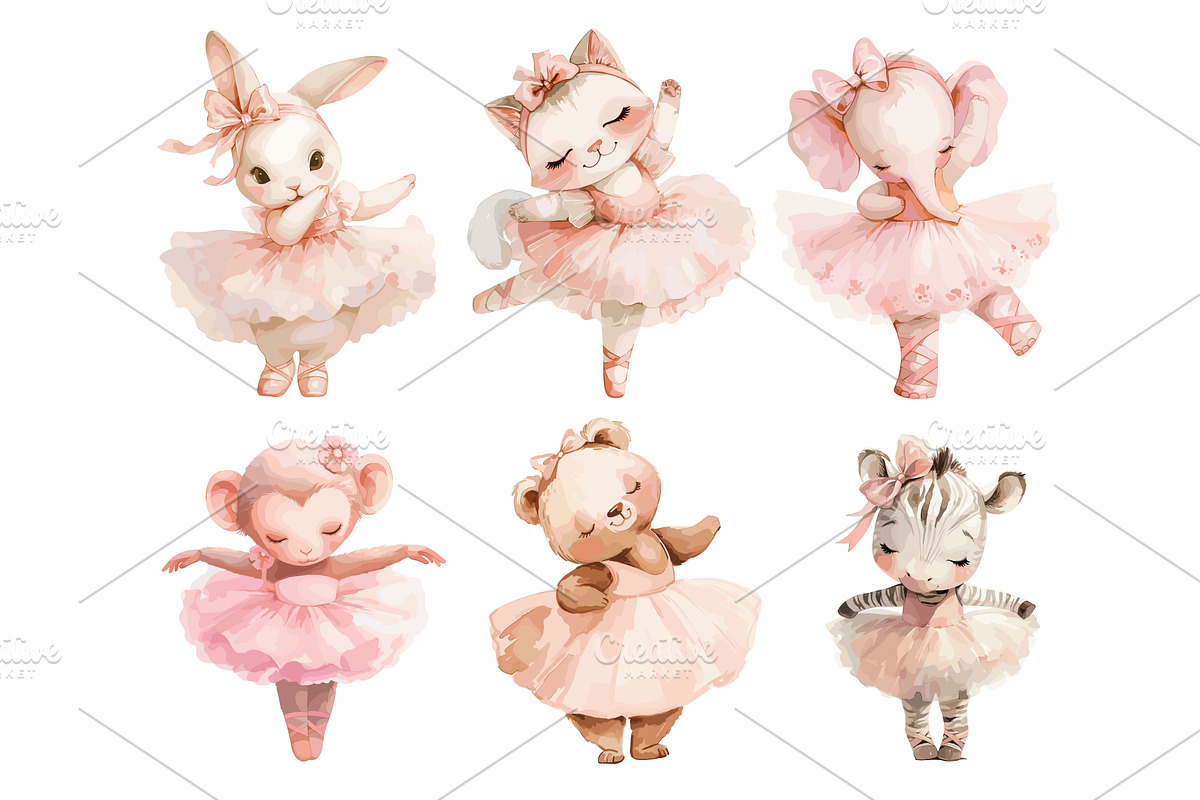 Ballerina animals. Watercolor cute, an Object Illustration by Stock-Smart-Start