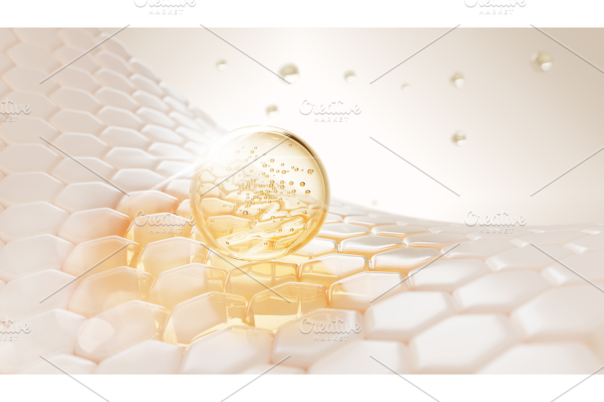 3d skin cells with oil drop texture, a Healthcare Illustration by Marozhkastudio
