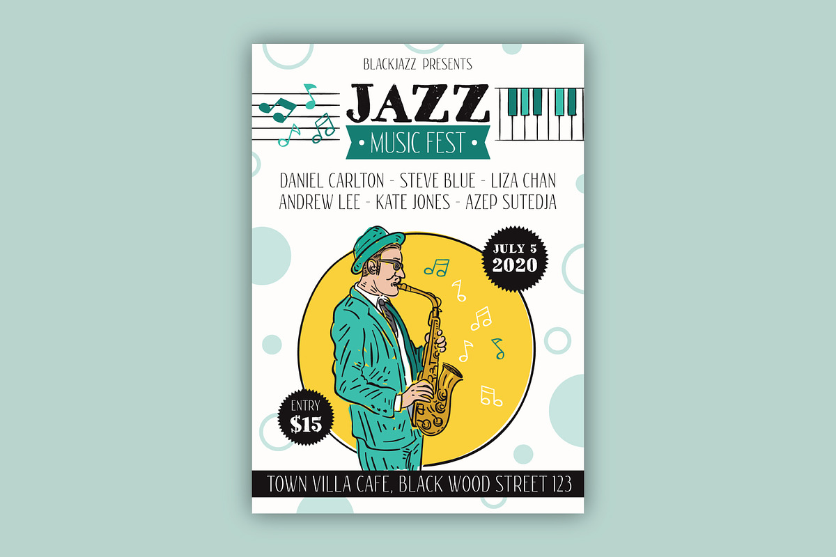 Jazz Music Fest Flyer, a Flyer Template by serapika (Photo 1 of 3)