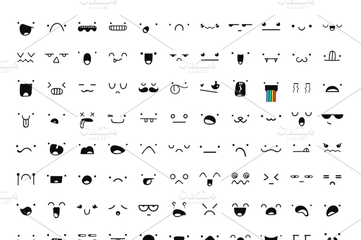 Set 99 different doddle emotions, an Emoji Icon by Modern vector