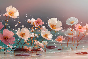 Pastel Wildflowers Blooming by the Seaside with Soft Waves and F, a Nature Photo by José Manuel Gelpi