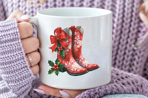 Christmas Cowboy Boot Clipart