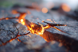 Charred wood illuminated by glowing embers revealing intricate textures and cra, an Arts & Entertainment Photo by AlyaAnd