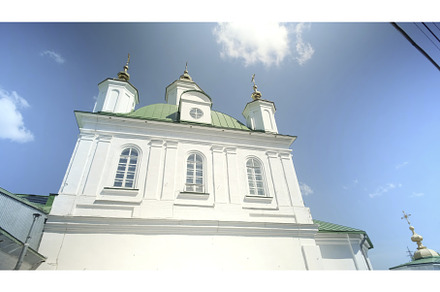 Bottom view of a white church, an Architecture Photo by Media Whale Stock