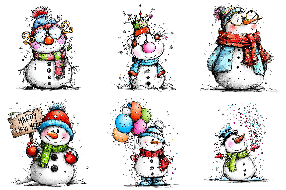 New Year Snowman Clipart Bundle, an Illustration by Craft Nest (Photo 5 of 9)
