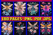 Dragonfly With Flower Coloring V 01, an Animal Illustration by Coco Bloom (Thumbnail 2 of 4)