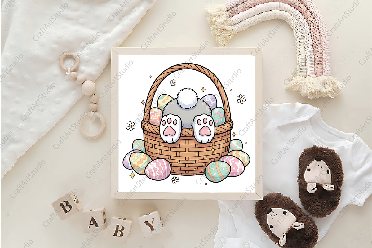 Funny Easter Bunny Basket Eggs Png, an Illustration by CraftArtStudio (Photo 4 of 4)