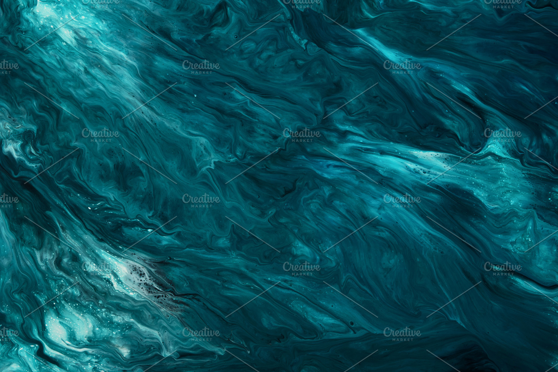 Fluid Art. Liquid dark turquoise abstract drips and wave. Marble effect backgro, an Abstract Photo by colnihko