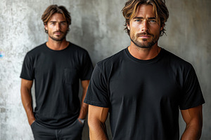 Two men in black t-shirts posing aga, a Photo by Tanuart