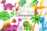 Watercolor Dinosaurs Clipart, an Illustration by Paulaparaula (Thumbnail 1 of 4)