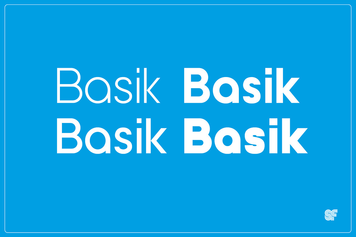 Basik | Sans Typeface | 8 Fonts, a Sans Serif Font by Superfried Font Shop (Photo 1 of 9)