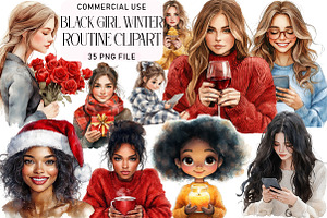 Black Girl Winter Routine Clipart, an Illustration by Daily.Designs