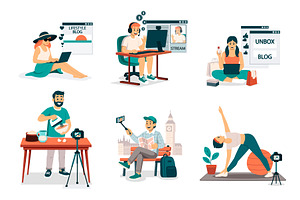 Blogger characters set. male and, a Technology Illustration by Multigon