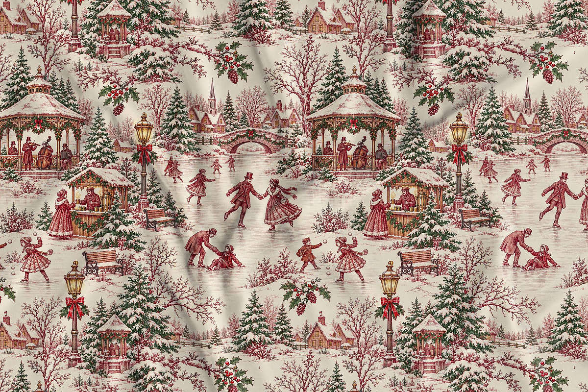 Vintage Holiday Toile Pattern Bundle, a Pattern Graphic by Olya Creative (Photo 23 of 31)