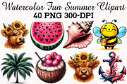 Watercolor Fun Summer Clipart Bundle, an Illustration by RobertsArt (Thumbnail 1 of 5)