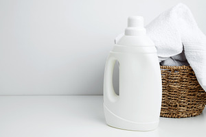 Household cleaning and hygiene concept packaging. Laundry detergent branding mo, a Photo by matucha