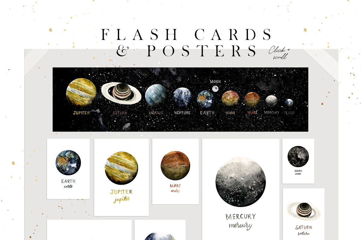 Galaxy Planets Watercolor Collection, an Education Illustration by Creativeqube Design (Photo 9 of 9)