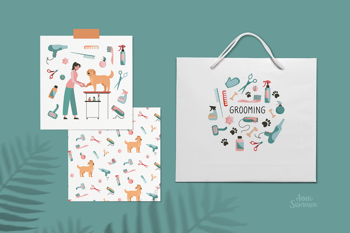 Dog grooming. Pet care, an Animal Illustration by Anna Summer (Photo 4 of 6)