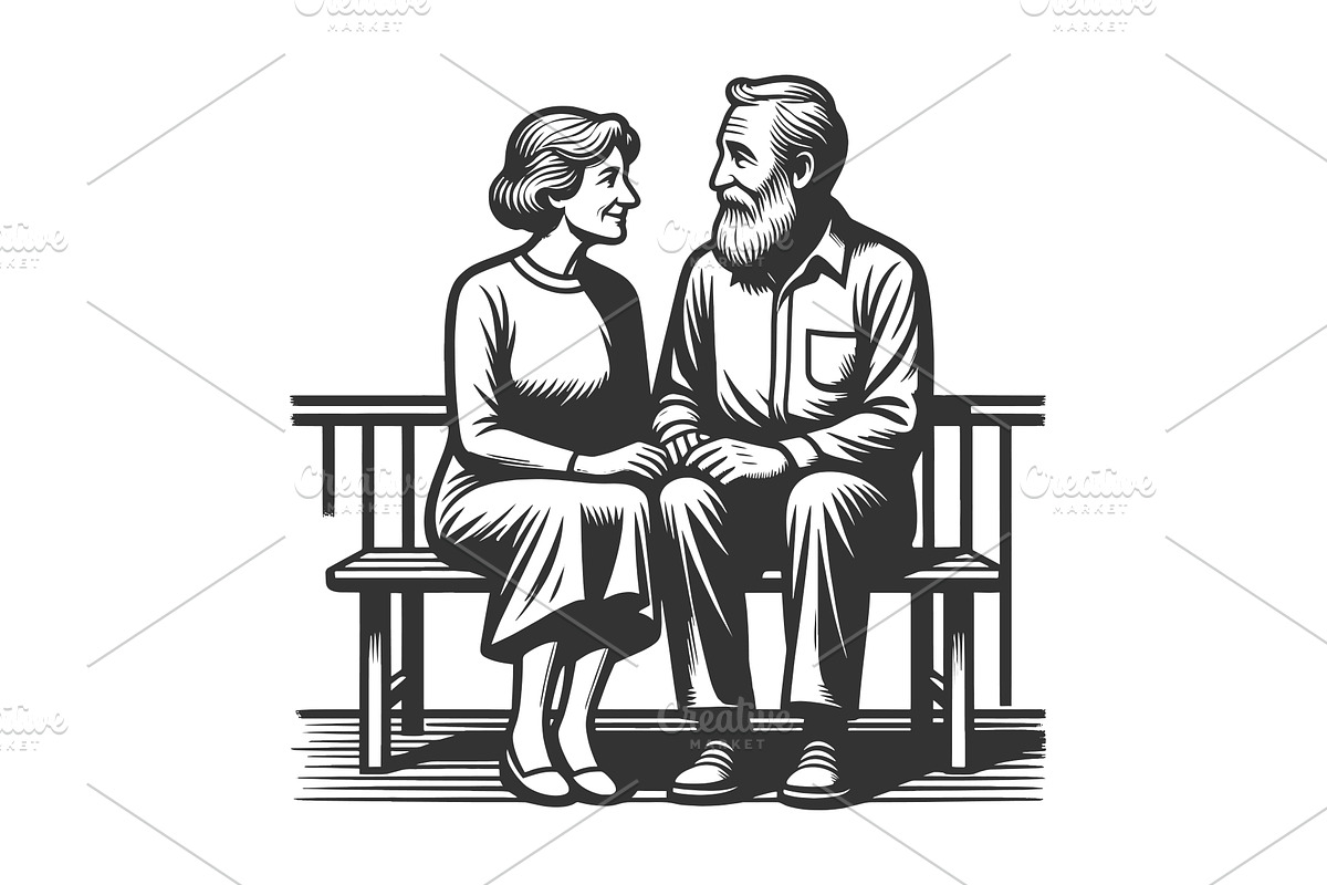 Elderly Couple Sitting Together on, a Person Illustration by AlexArt