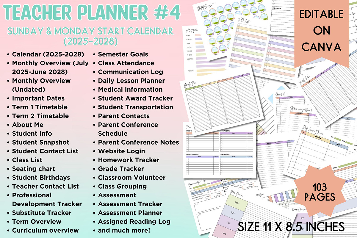 Teacher Planner #4 - Canva template, a Templates & Theme by Adalin Shop (Photo 1 of 14)