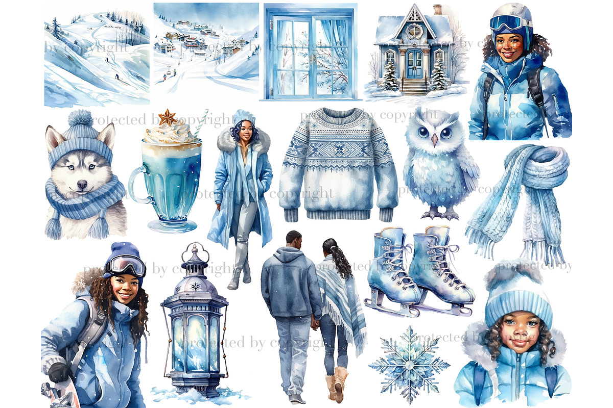 Cold Winter Clipart | Blue Christmas, a Person Illustration by GlamArtZhanna (Photo 3 of 5)