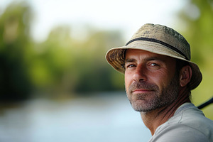 Fisherman enjoying a peaceful day by, a Photo by Tanuart