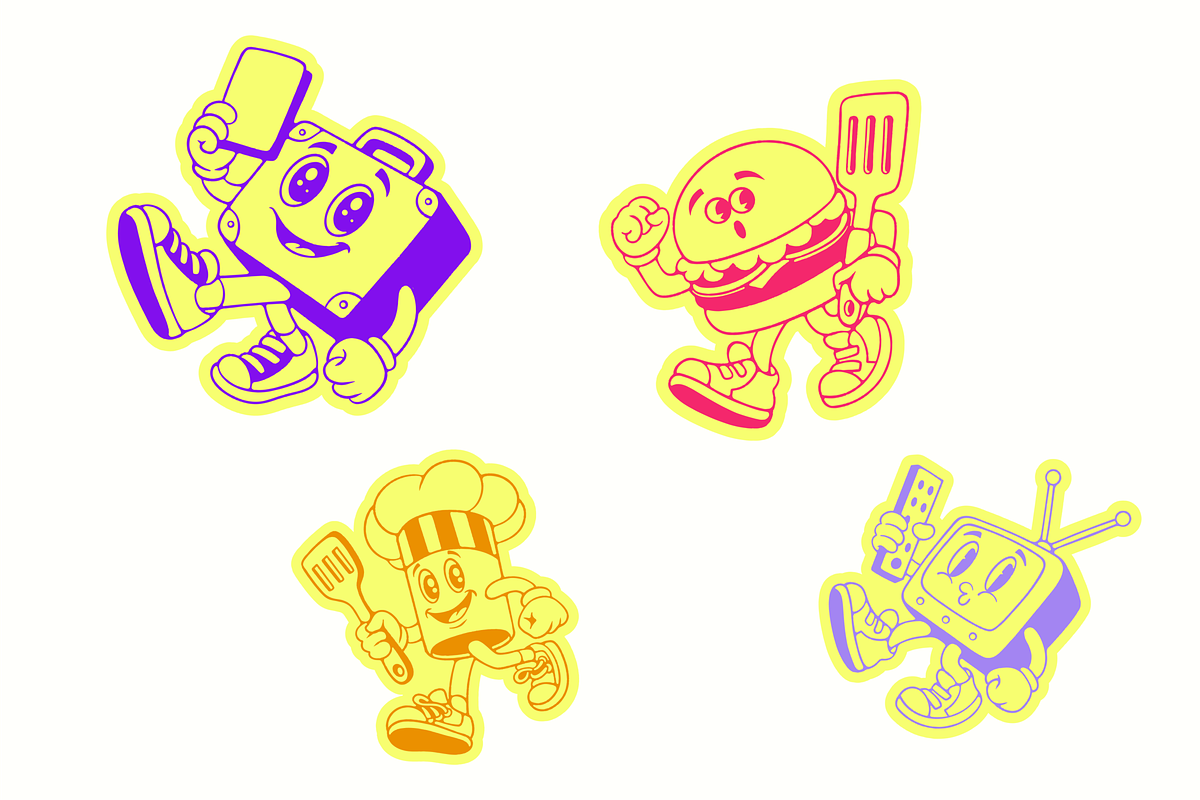 Retro Mascot Sticker Bundle, an Object Illustration by HunEyy (Photo 2 of 8)