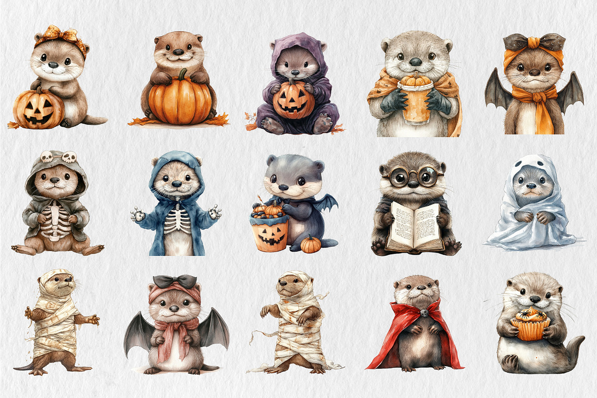 Halloween Cute Otter Clipart, a Seasonal Illustration by Rose Art (Photo 2 of 5)