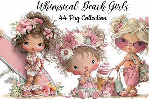 Whimsical Summer Beach Girls Clipart, an Illustration by DreamCafeArt