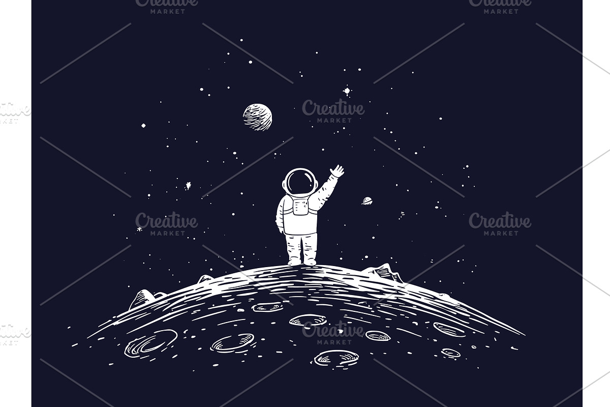 Astronaut moon surface. Cartoon, a Technology Illustration by Stock-Smart-Start
