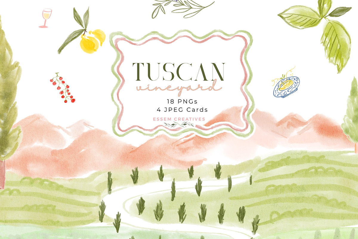 Tuscan Vineyard Whimsical Graphics, a Background Graphic by Essem Creatives (Photo 1 of 7)