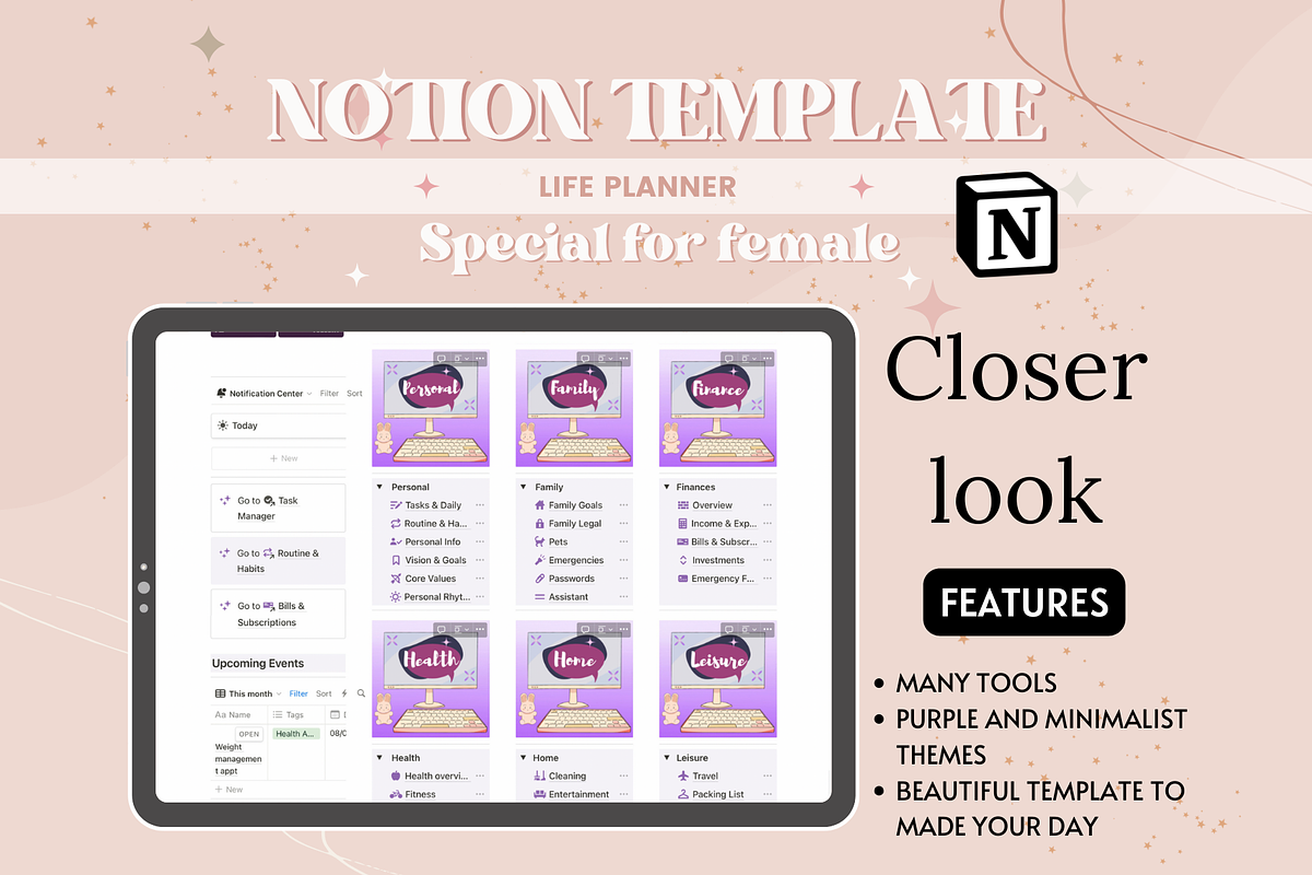 Life Planner Notion Template, a Templates & Theme by bellaROSEworkshop (Photo 6 of 10)