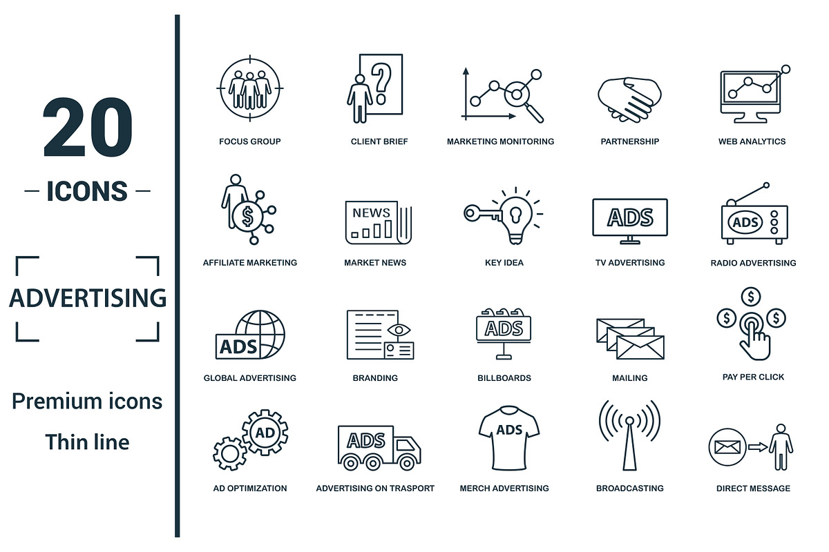 Advertising Line Icon Set, an Object Graphic by Aimagenarium@gmail.com (Photo 1 of 3)