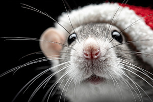 Cute rat in red Santa hat with long, an Animal Photo by MistyDay