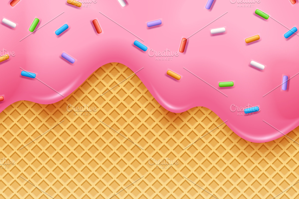 Strawberry Ice Cream In Waffle Cone, a Pattern Graphic by Black White Mouse Design