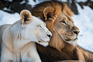 White Lioness and African Lion, an Animal Photo by Virgo Studio