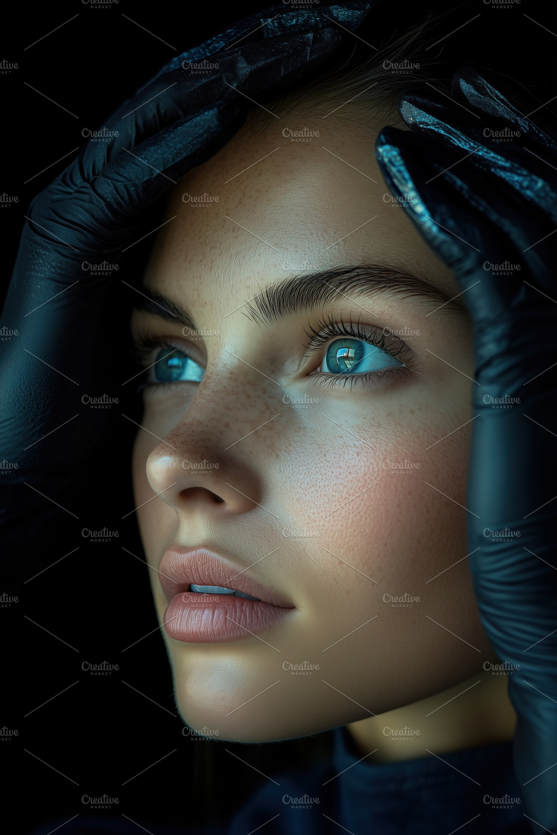 A close-up portrait of a young woman esthetic technologist with striking blue e, a Person Photo by Textures & Backgrounds