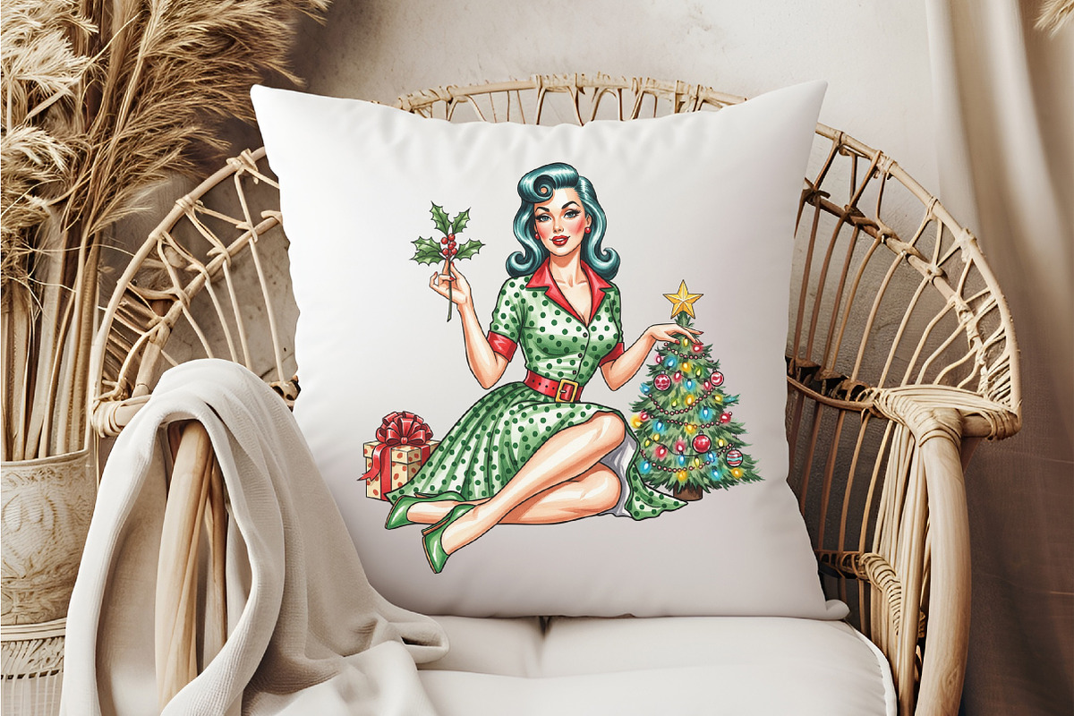 Vintage Pin Up Christmas Girl Clipar, an Illustration by DreamCafeArt (Photo 6 of 6)