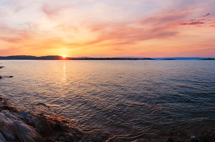 Aegean sea coast landscape, sunset view from Karidi beach (Chalk, a Nature Photo by YuriyB