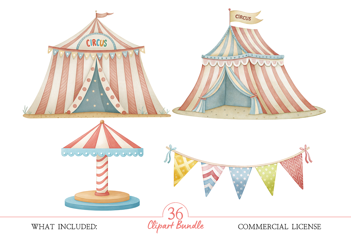 Watercolor Animal Circus Clipart Set, an Illustration by MockupWizard (Photo 4 of 6)