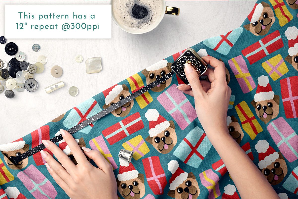Christmas Pugs Seamless Pattern, a Pattern Graphic by Rebecca Flaherty (Photo 2 of 3)