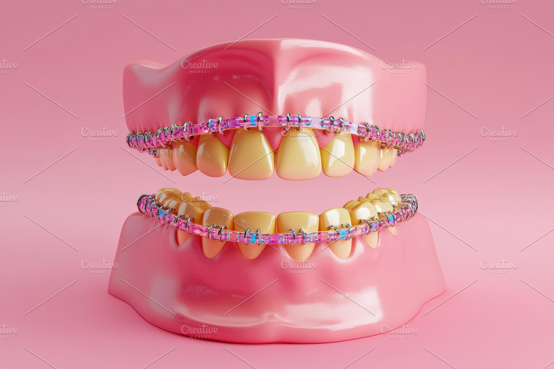 Colorful braces on teeth model displ, a Photo by Tanuart