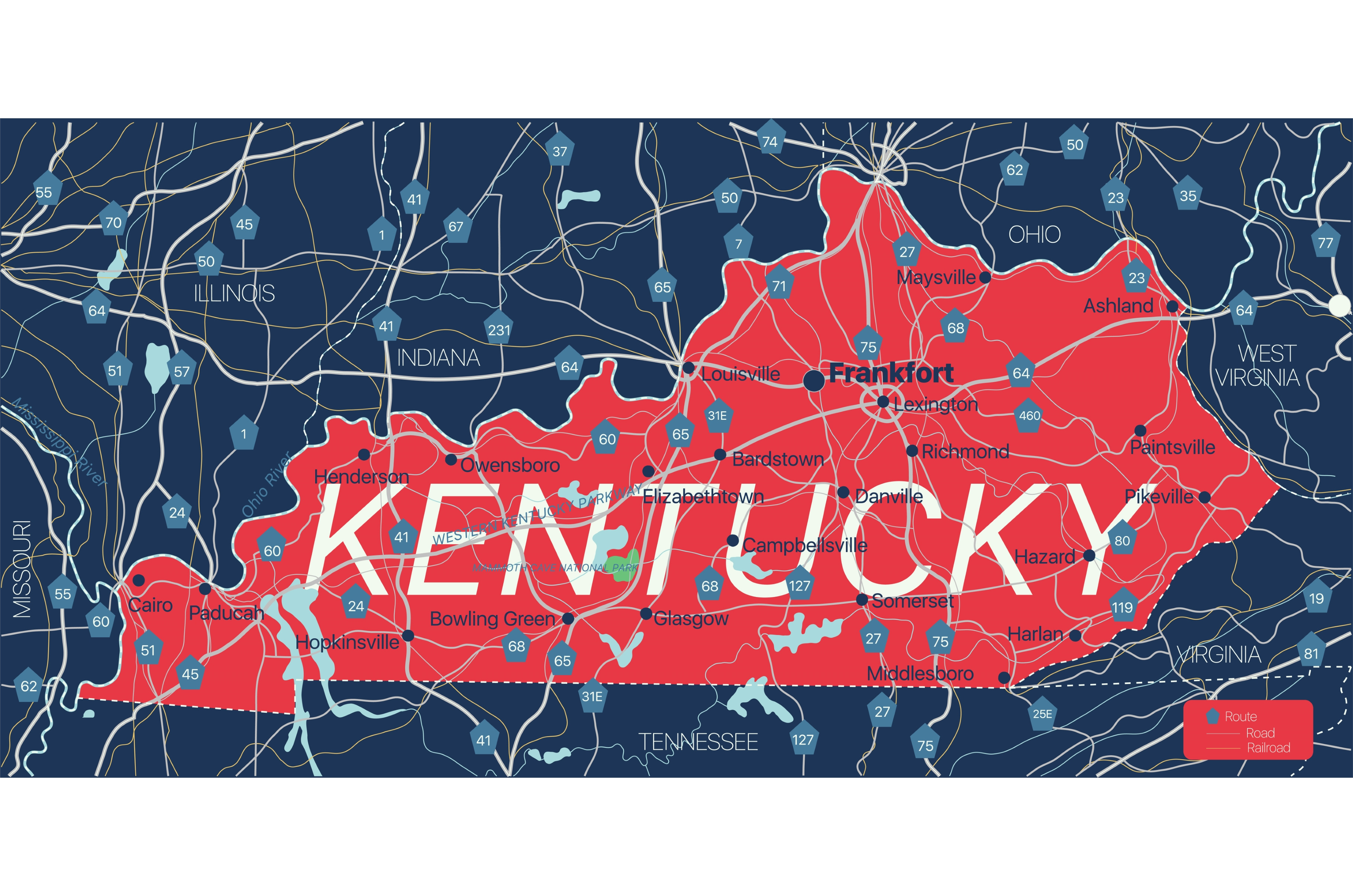 Kentucky state detailed editable map | Illustrations ~ Creative Market