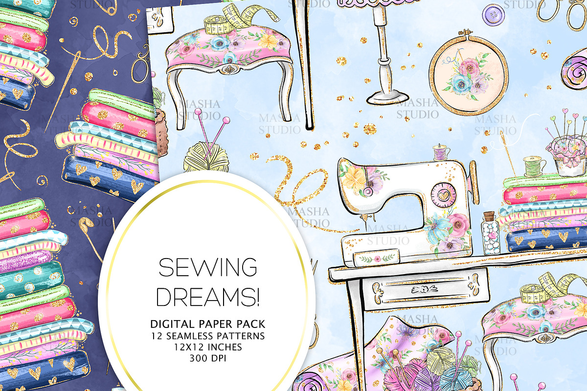 SEWING Digital Papers, a Work Illustration by Masha  Studio (Photo 3 of 7)