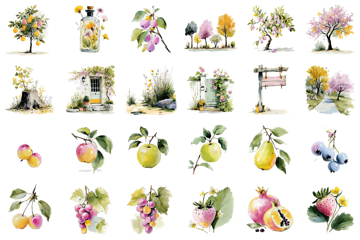Orchard Watercolor Clipart Collectio, an Illustration by CreationArt (Photo 2 of 6)