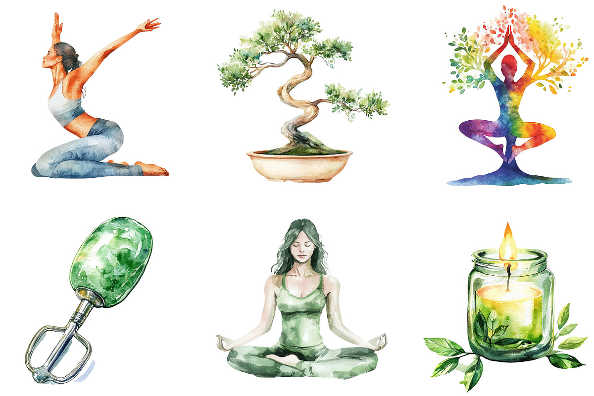 Watercolor Yoga Lover Clipart, an Illustration by Designking (Photo 5 of 5)