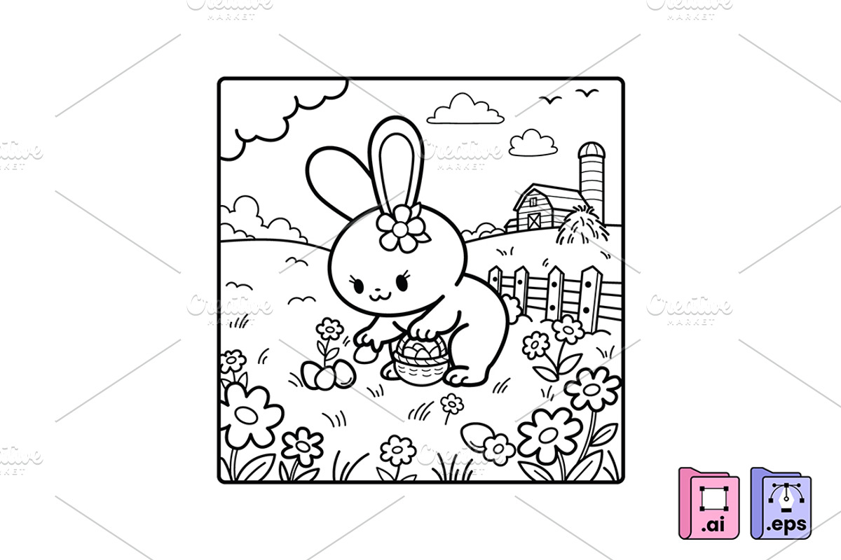 Easter Bunny Coloring Page, a Seasonal Illustration by MISS CHATZ (Photo 1 of 3)
